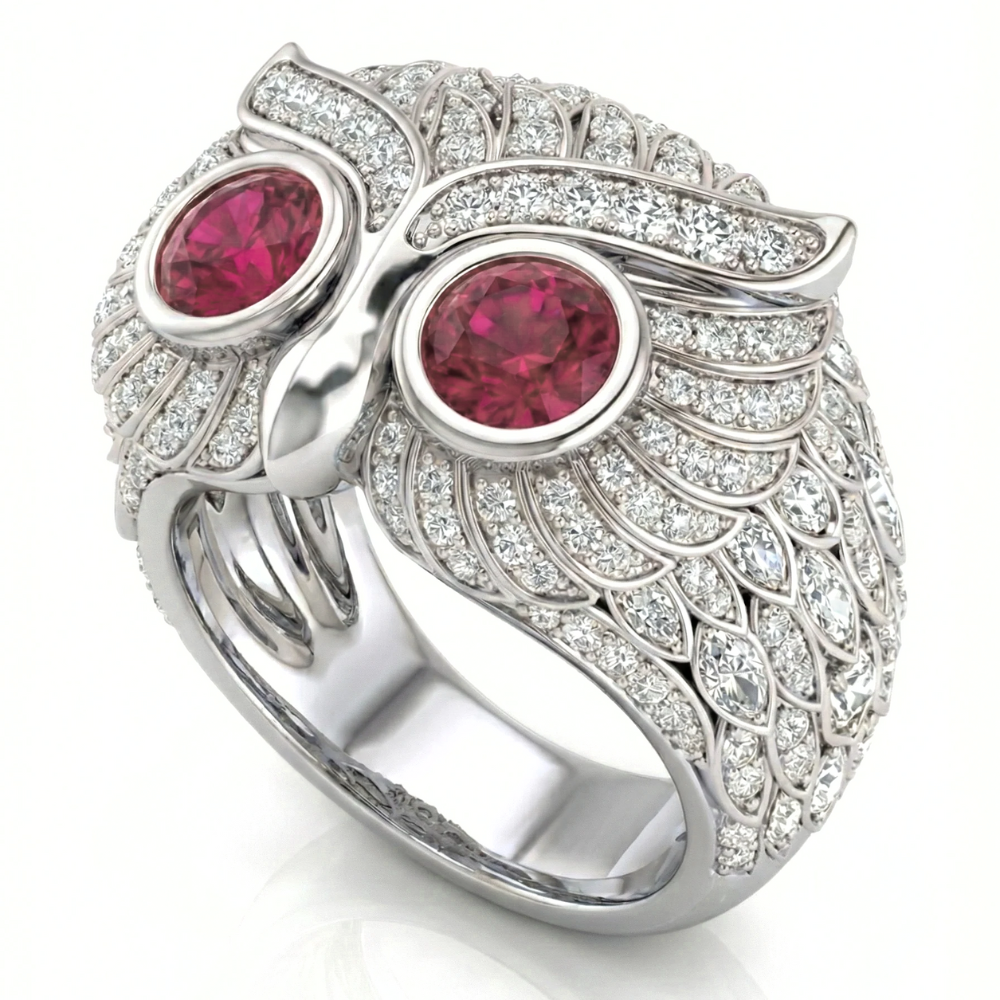 Hip Hop Owl Ring – Fully Iced Round Diamond Pavé Statement Ring