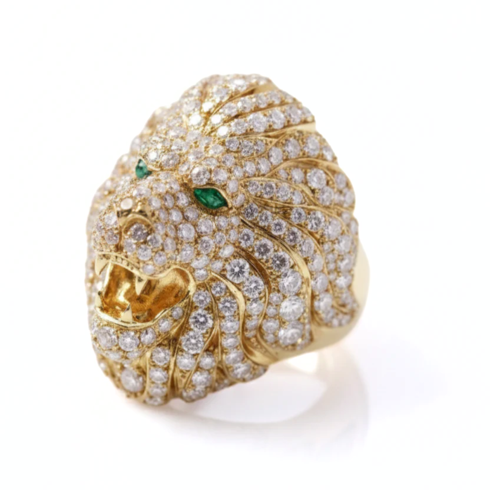 Lion Head Round Cut Iced Out Diamond Ring