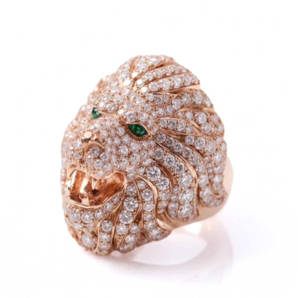 Lion Head Round Cut Iced Out Diamond Ring