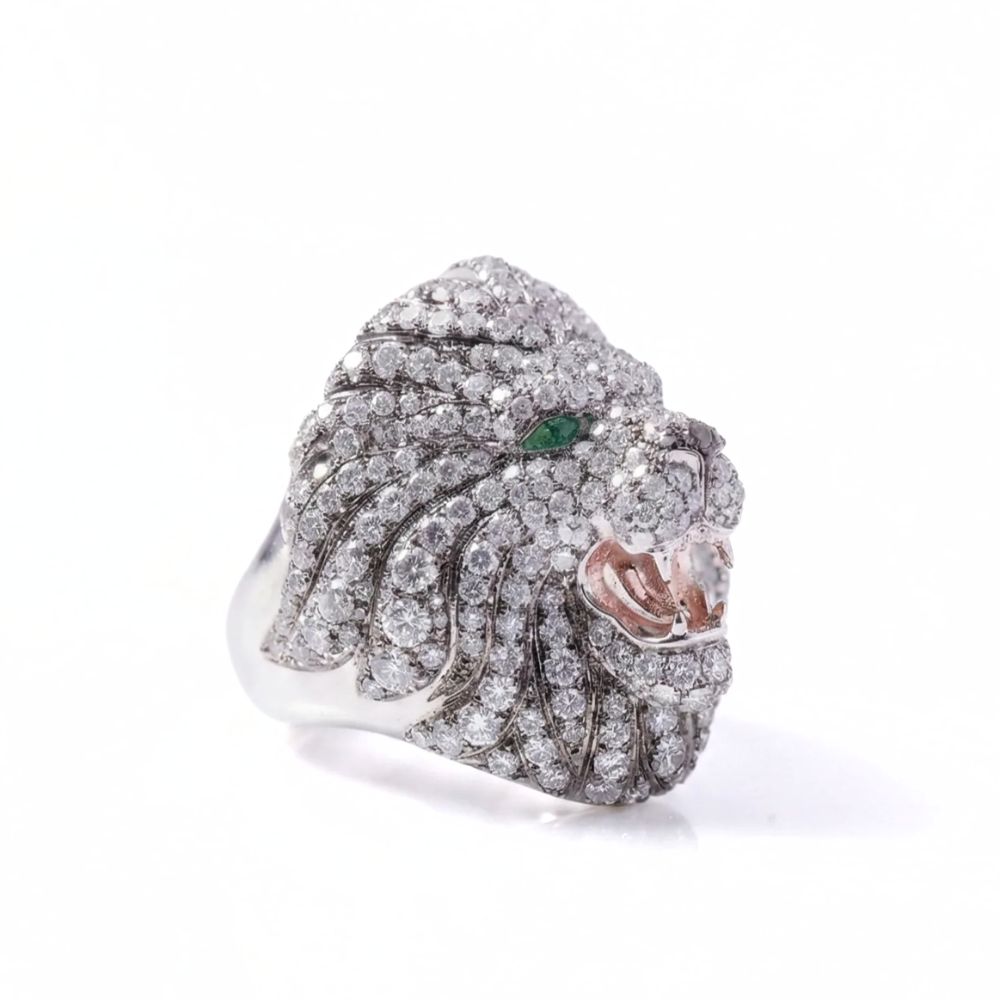 Lion Head Round Cut Iced Out Diamond Ring