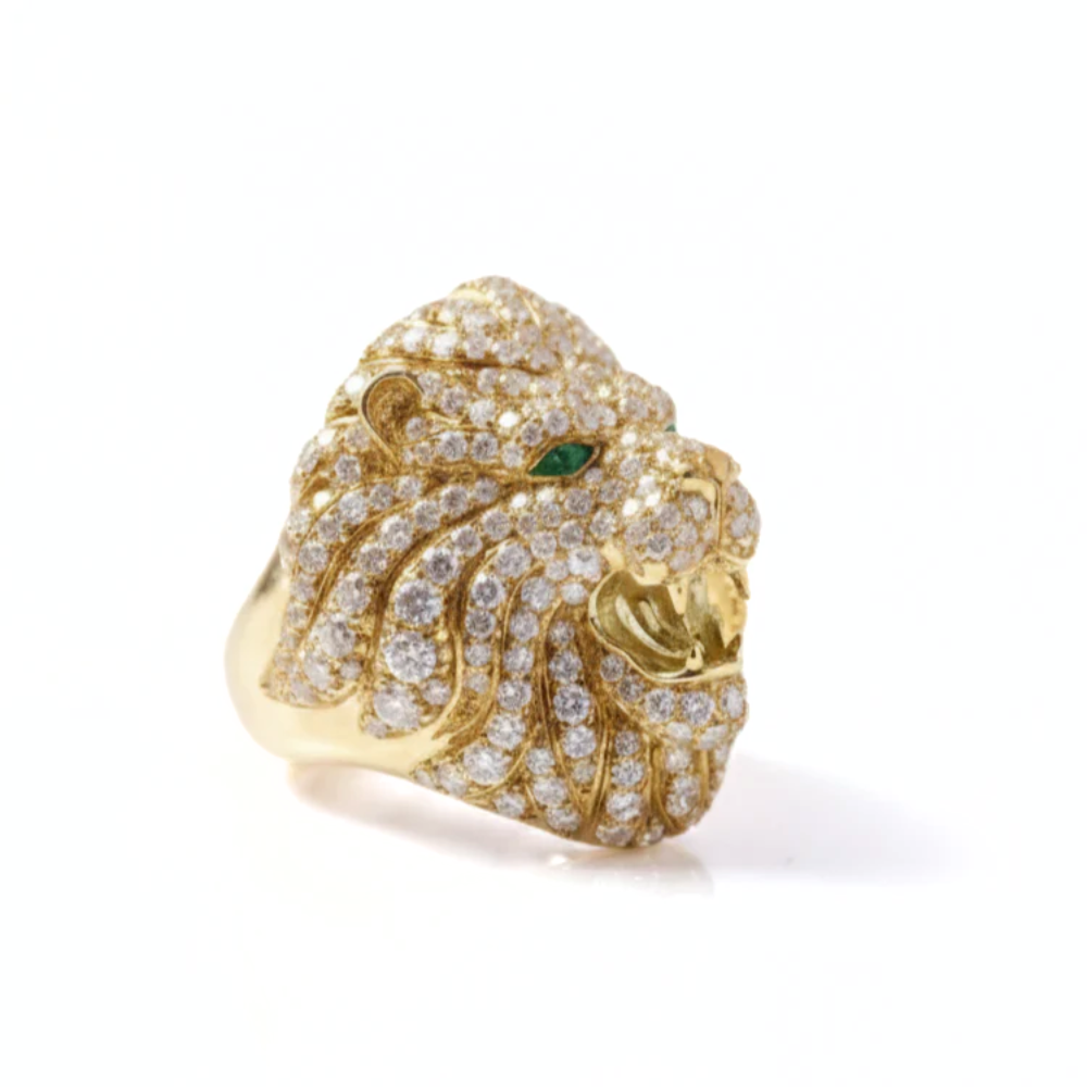 Lion Head Round Cut Iced Out Diamond Ring
