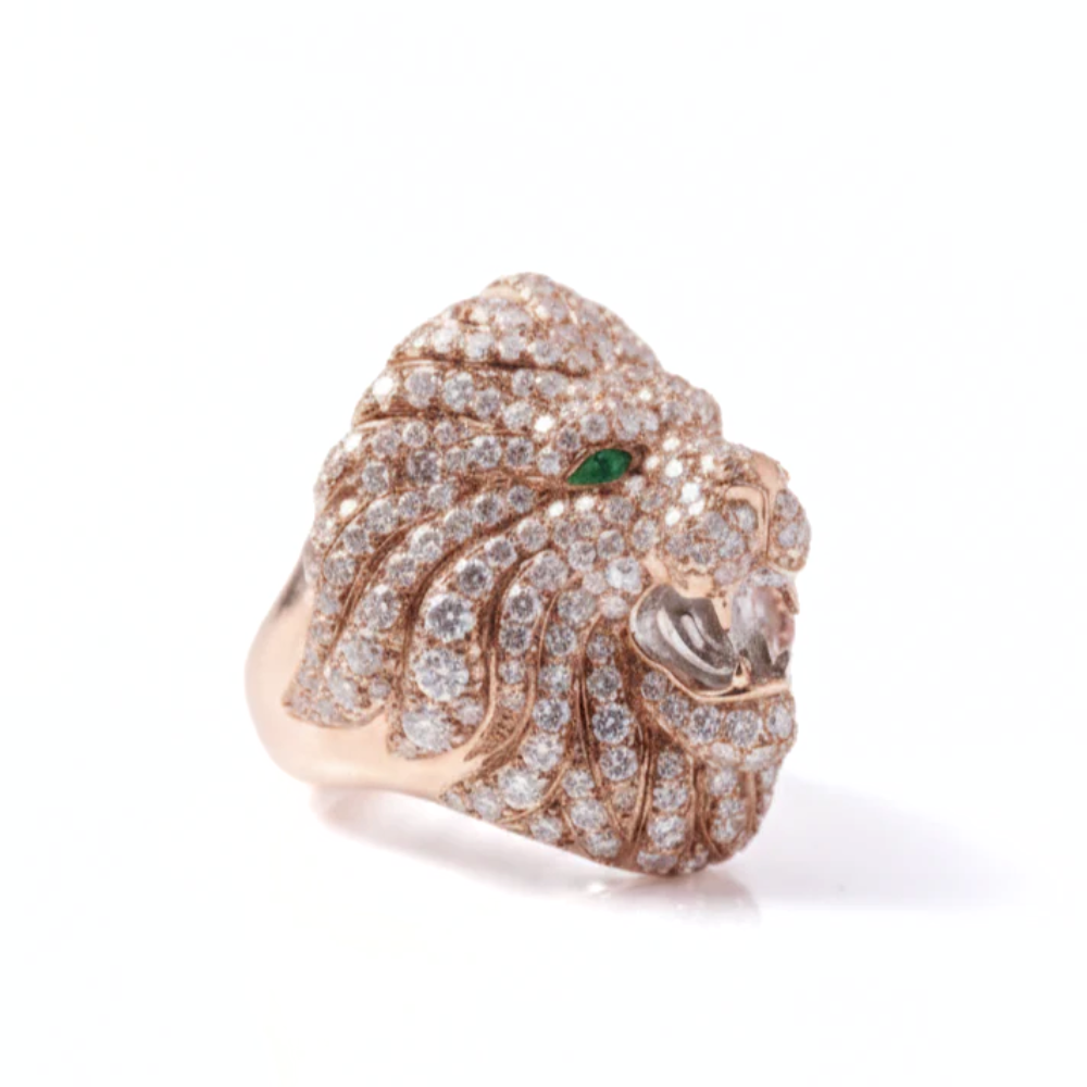 Lion Head Round Cut Iced Out Diamond Ring