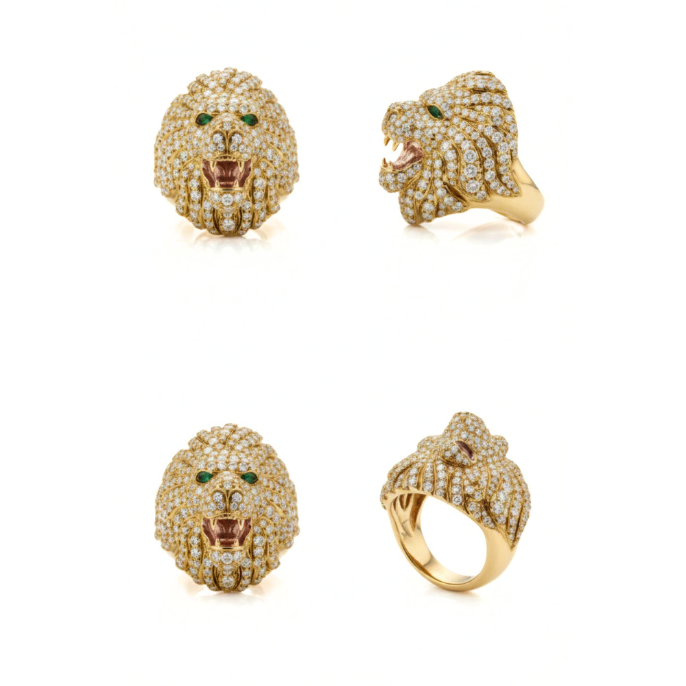 Lion Head Round Cut Iced Out Diamond Ring
