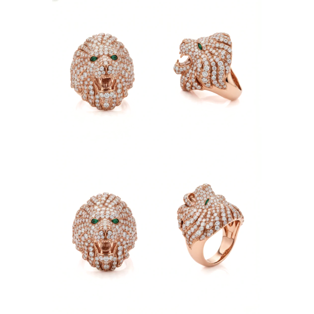 Lion Head Round Cut Iced Out Diamond Ring