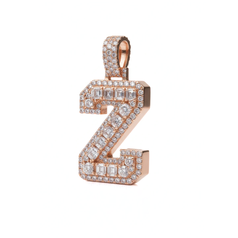Iced Out Round Cut Diamond Initial Pendant A–Z