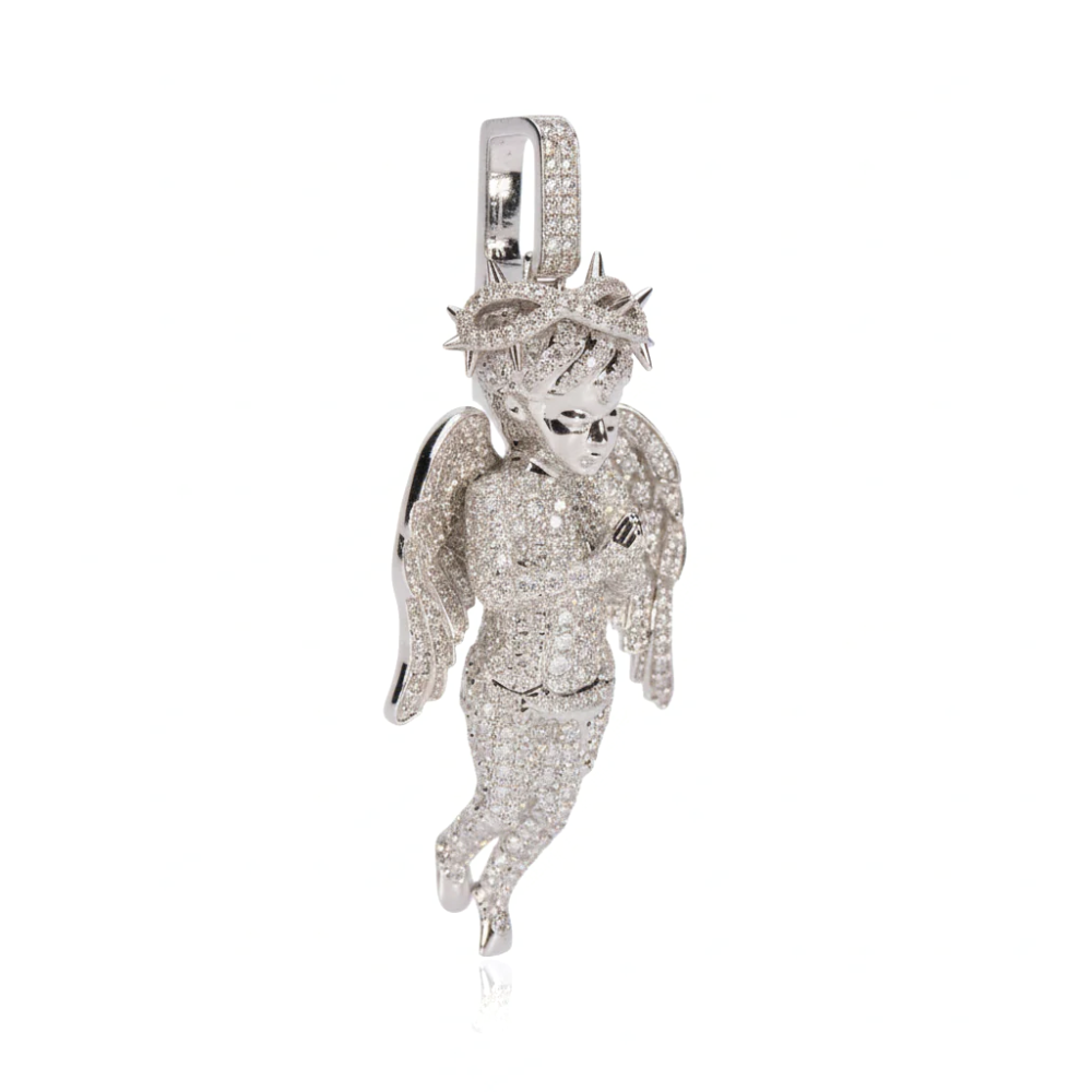 Hip Hop Baby Angel Round Cut Diamond Necklace