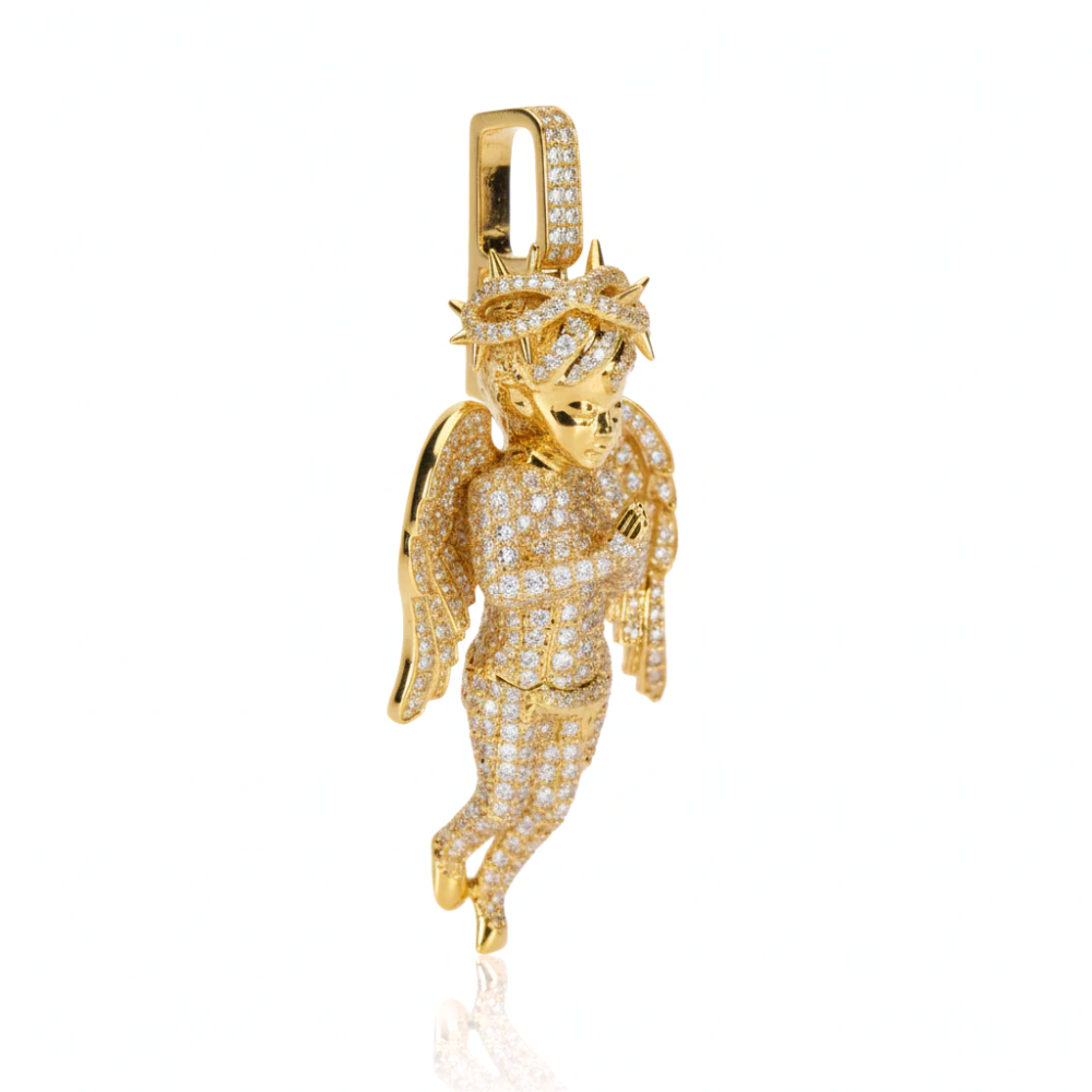 Hip Hop Baby Angel Round Cut Diamond Necklace