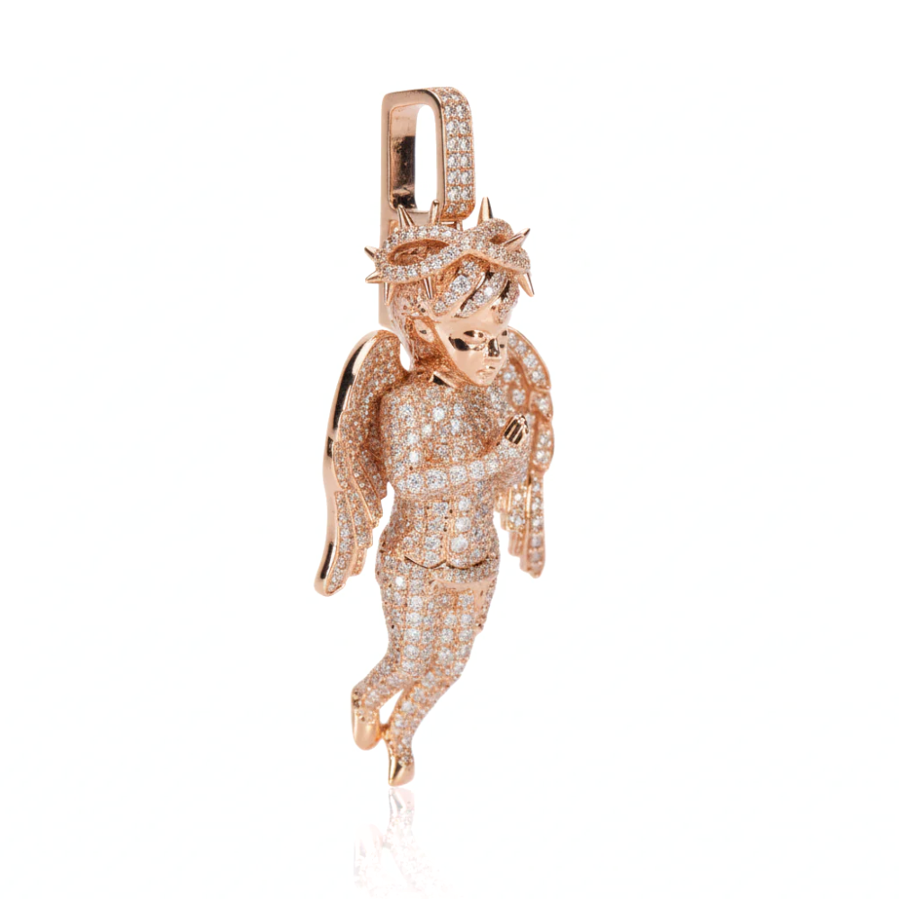 Hip Hop Baby Angel Round Cut Diamond Necklace