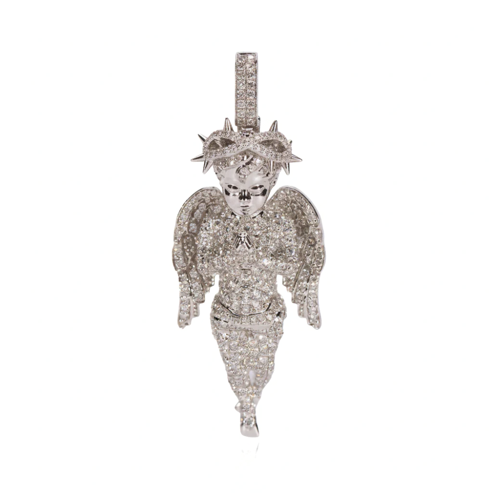 Hip Hop Baby Angel Round Cut Diamond Necklace