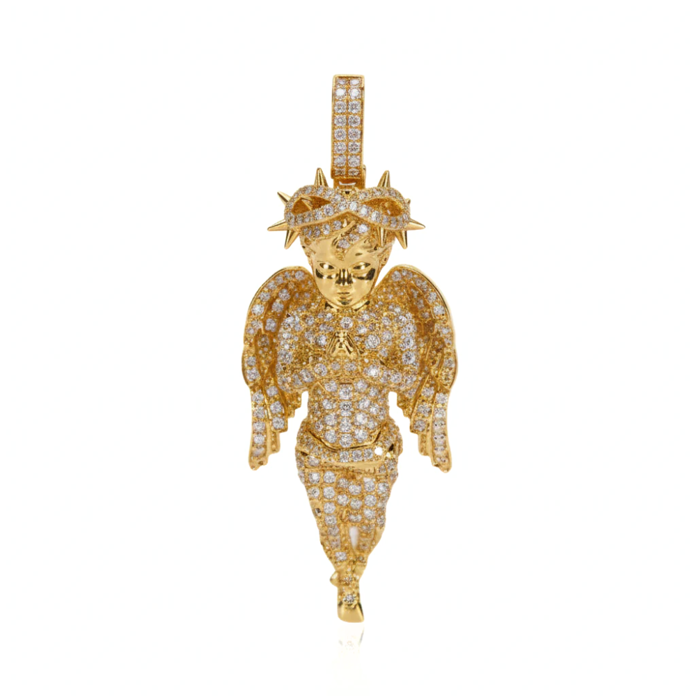 Hip Hop Baby Angel Round Cut Diamond Necklace