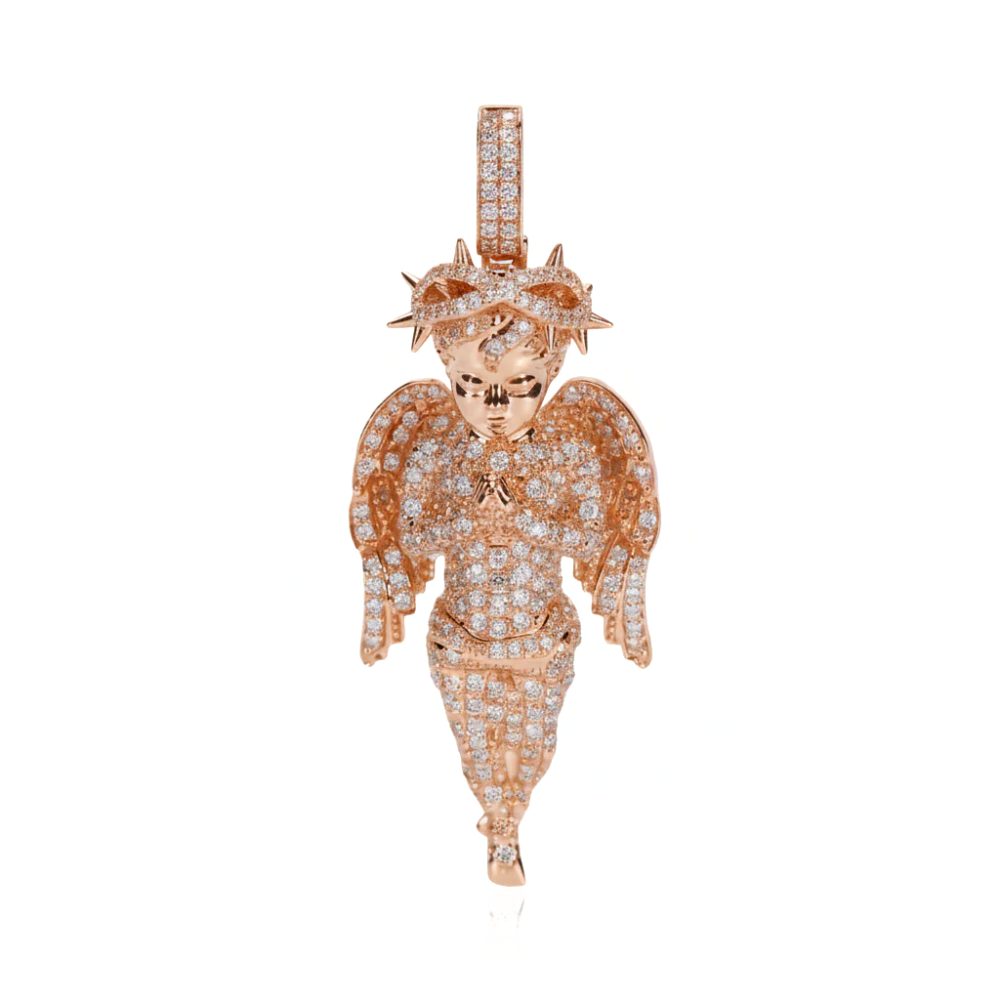 Hip Hop Baby Angel Round Cut Diamond Necklace