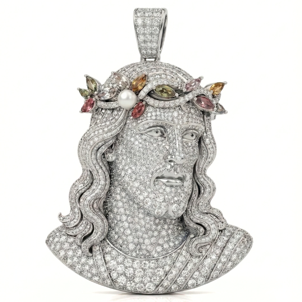 Iced Out Round Cut Jesus Head Pendant