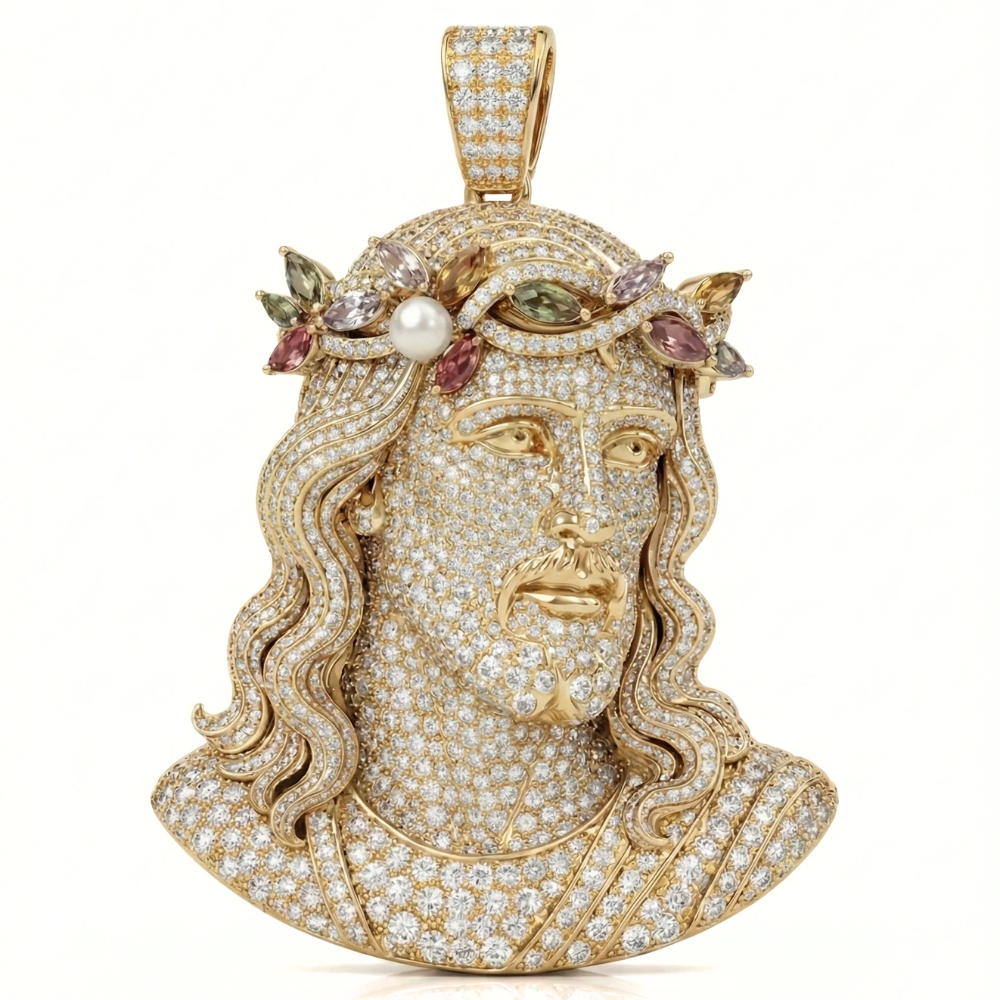 Iced Out Round Cut Jesus Head Pendant