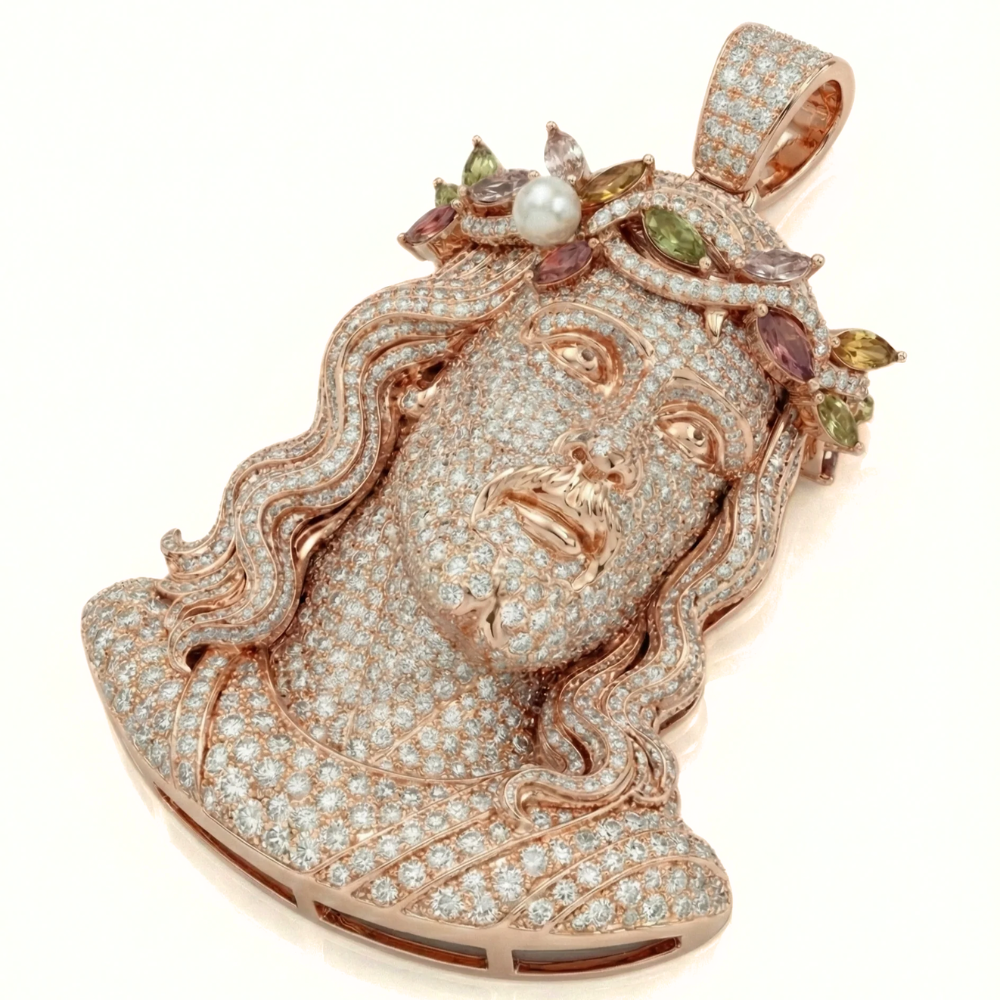 Iced Out Round Cut Jesus Head Pendant