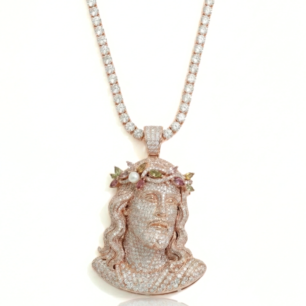 Iced Out Round Cut Jesus Head Pendant