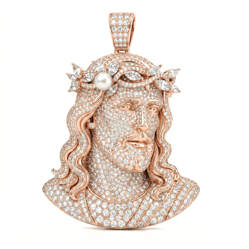 Iced Out Round Cut Jesus Head Pendant