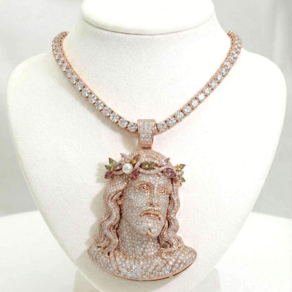 Iced Out Round Cut Jesus Head Pendant
