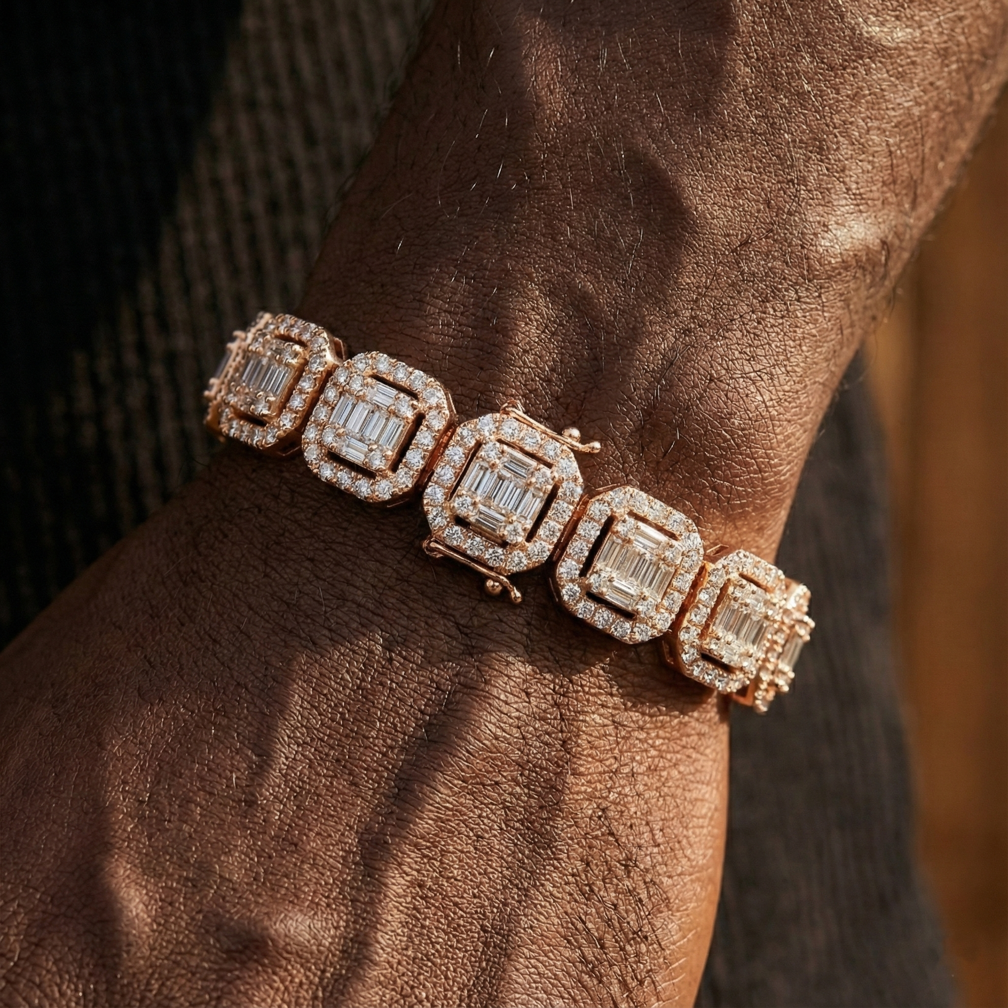 12mm Baguette Cluster Diamond Link Bracelet Real Gold Iced Out