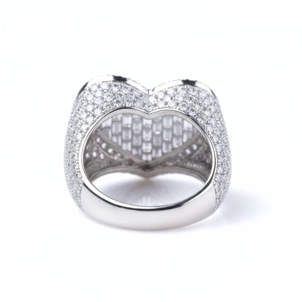 Iced Out Baguette & Round Diamond Heart Ring