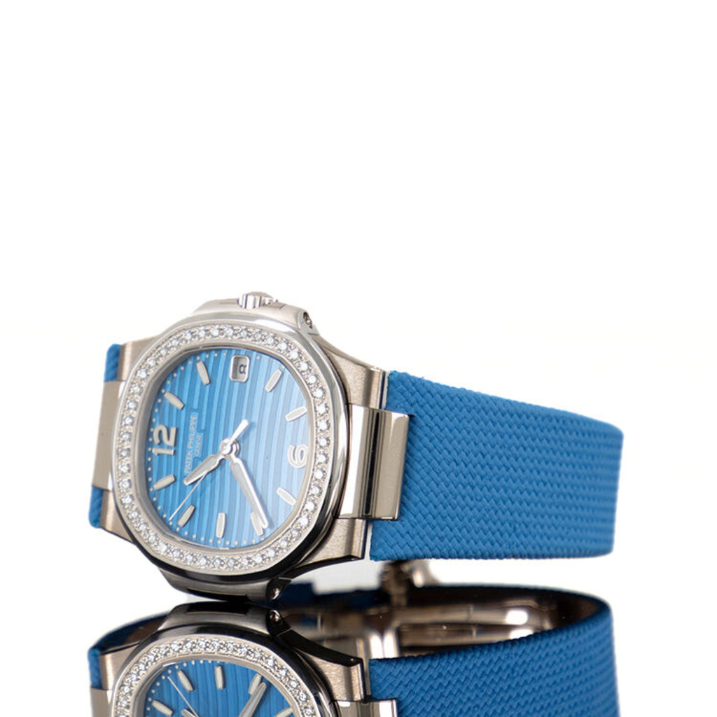 Patek Philippe Nautilus Blue Dial Diamond Bezel Watch
