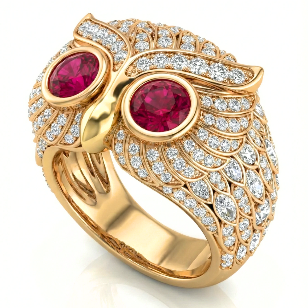 Hip Hop Owl Ring – Fully Iced Round Diamond Pavé Statement Ring
