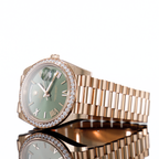 Rolex Day-Date 40 Rose Gold Olive Dial Diamond Bezel