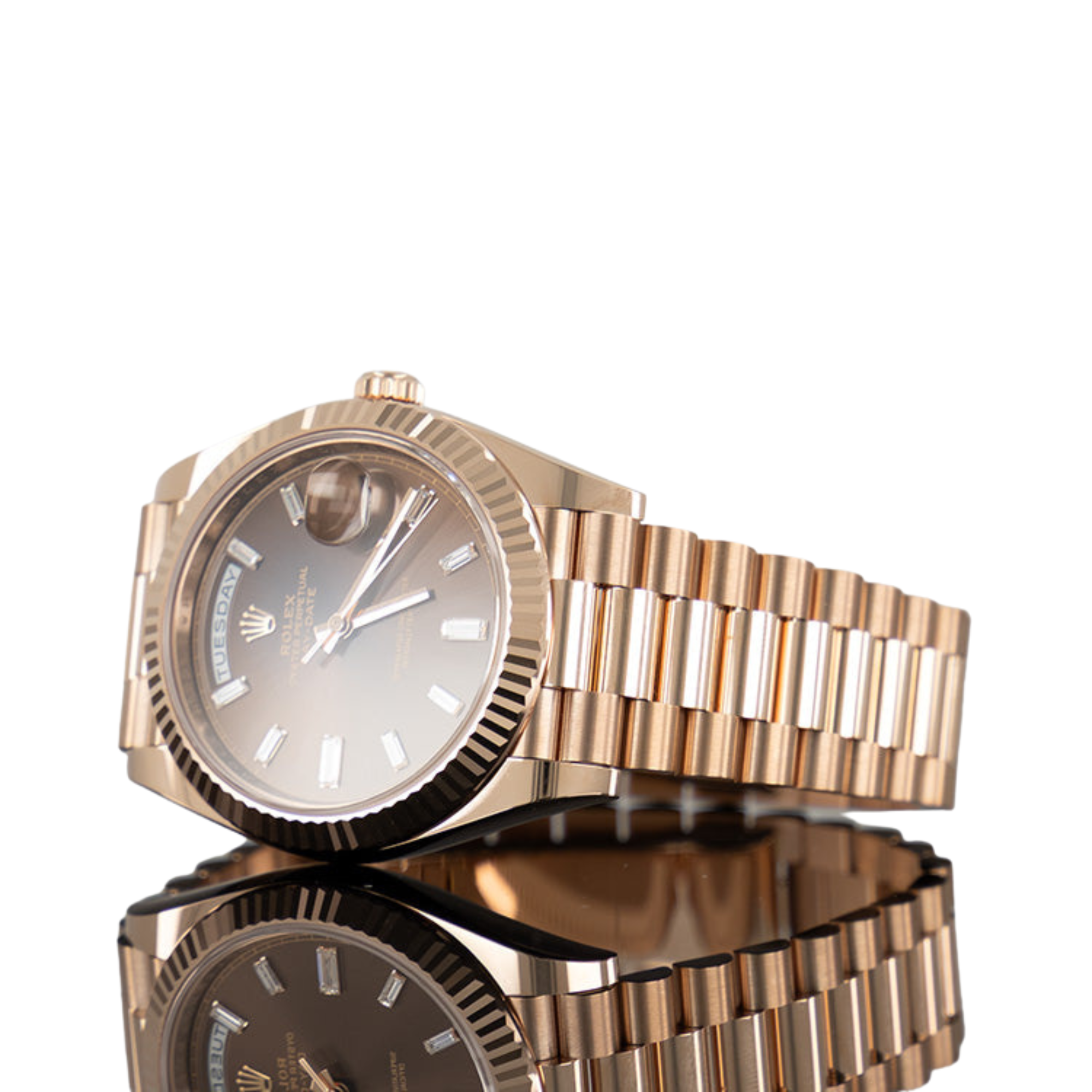 Rolex Day-Date 40 Rose Gold Chocolate Baguette Dial