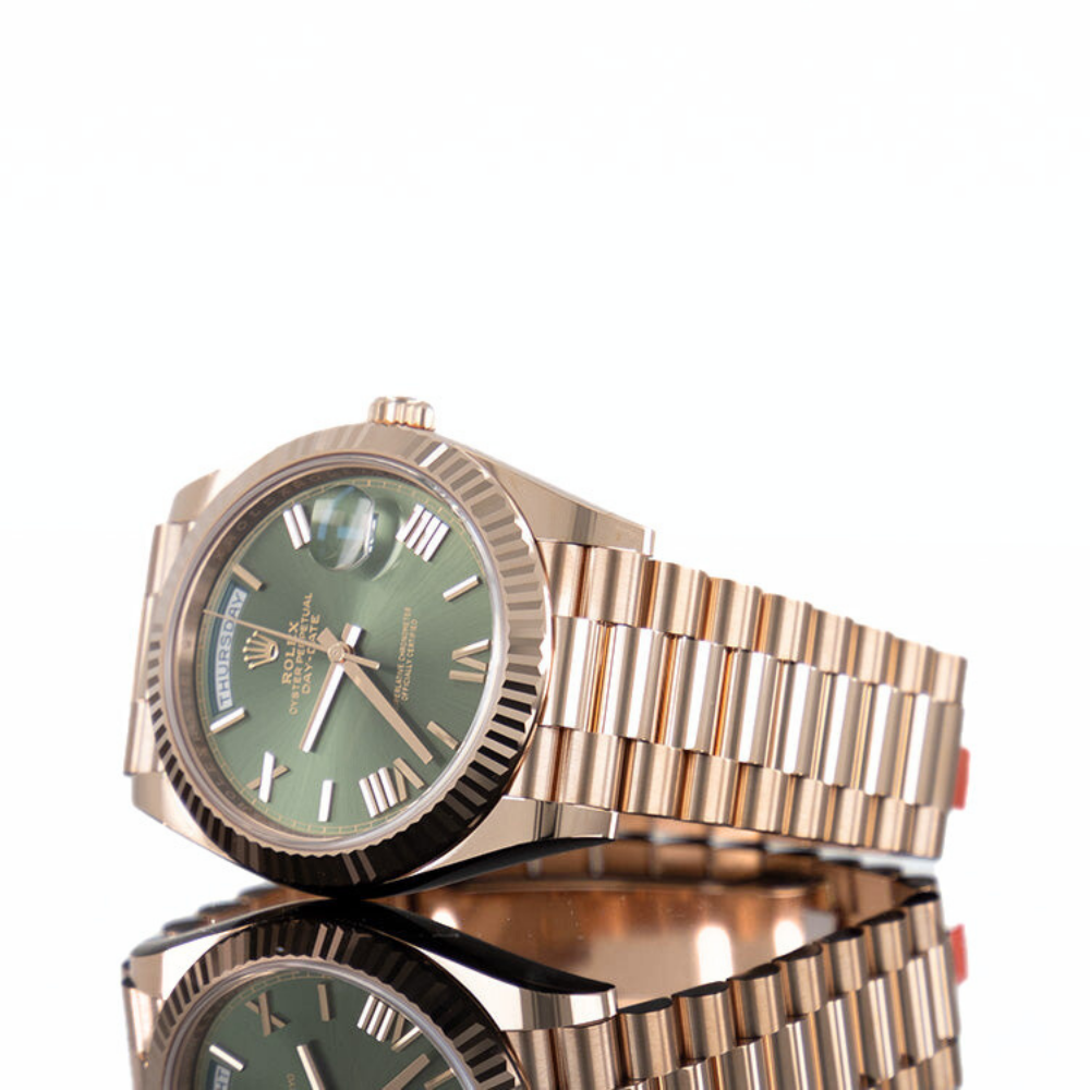 Rolex Day-Date 40 Rose Gold Olive Roman Dial