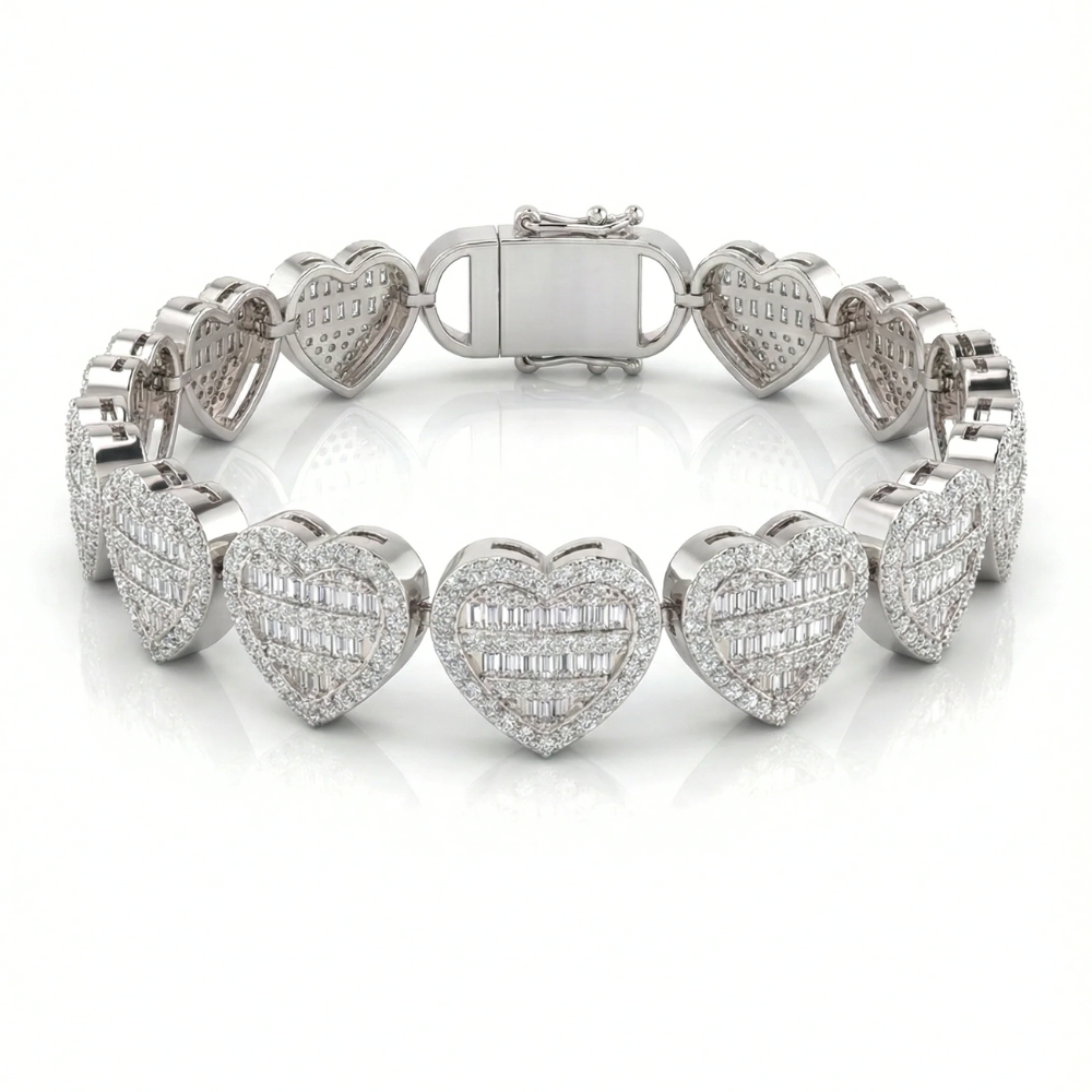 Luxury Heart-Link Diamond Bracelet – Hip Hop Iced Out Flex