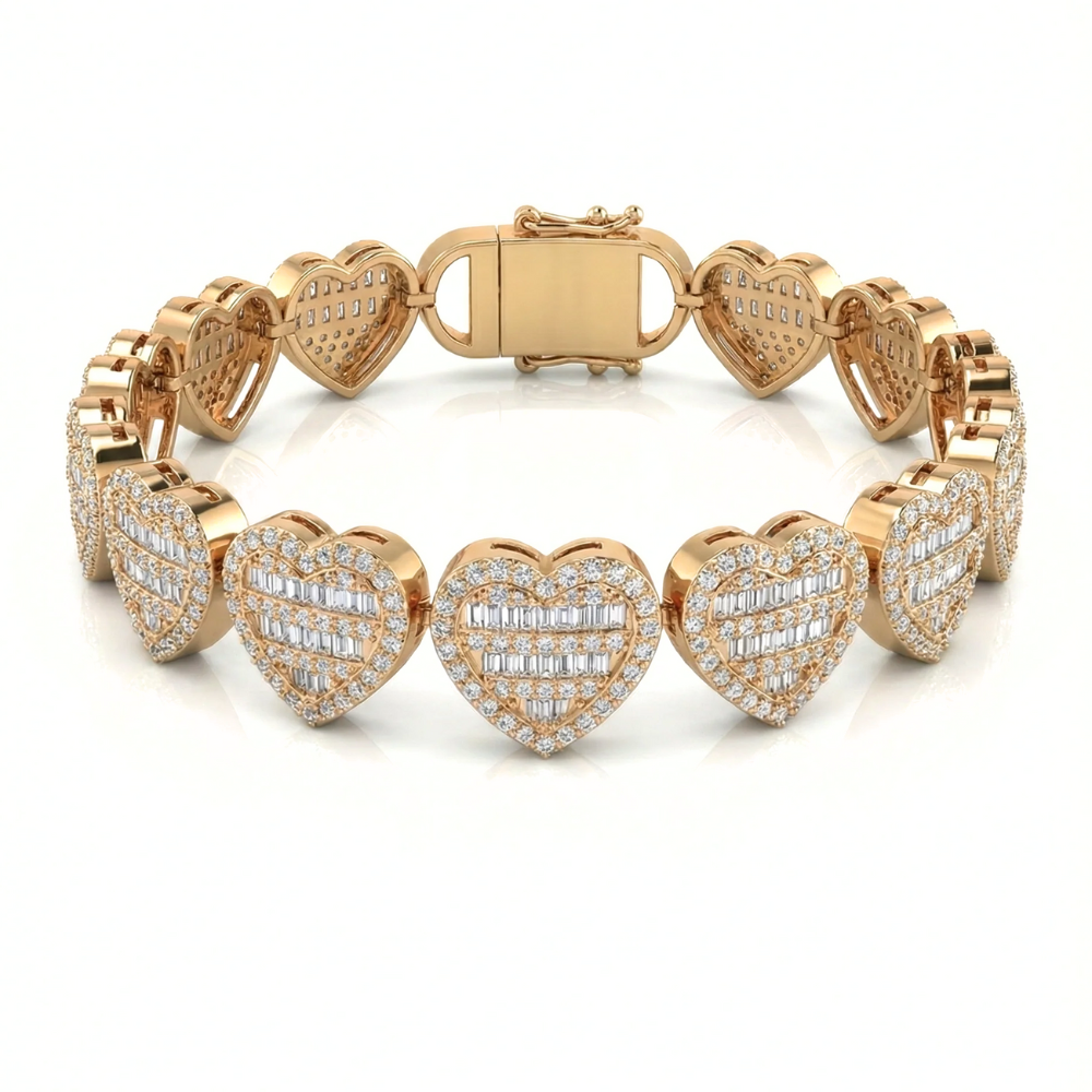 Luxury Heart-Link Diamond Bracelet – Hip Hop Iced Out Flex