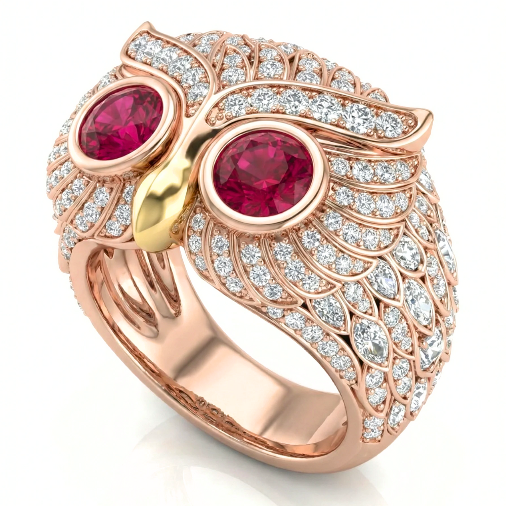 Hip Hop Owl Ring – Fully Iced Round Diamond Pavé Statement Ring