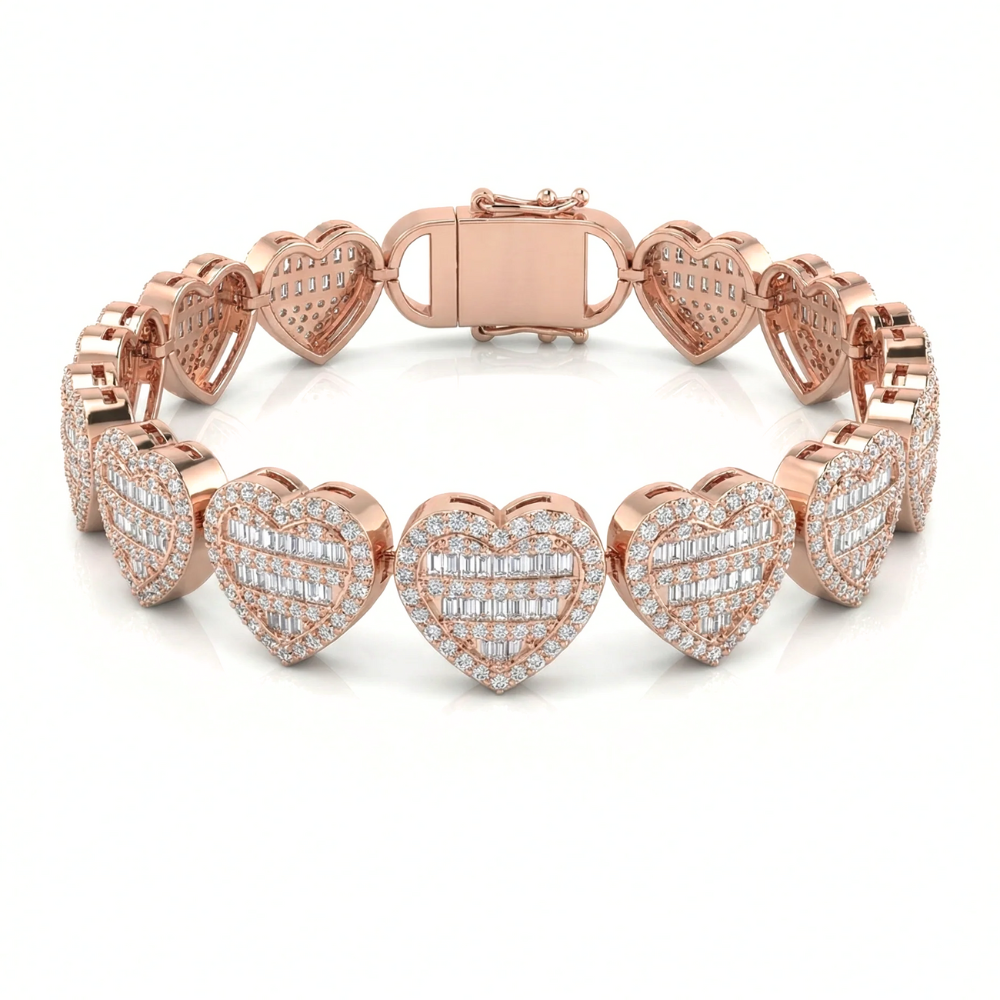 Luxury Heart-Link Diamond Bracelet – Hip Hop Iced Out Flex