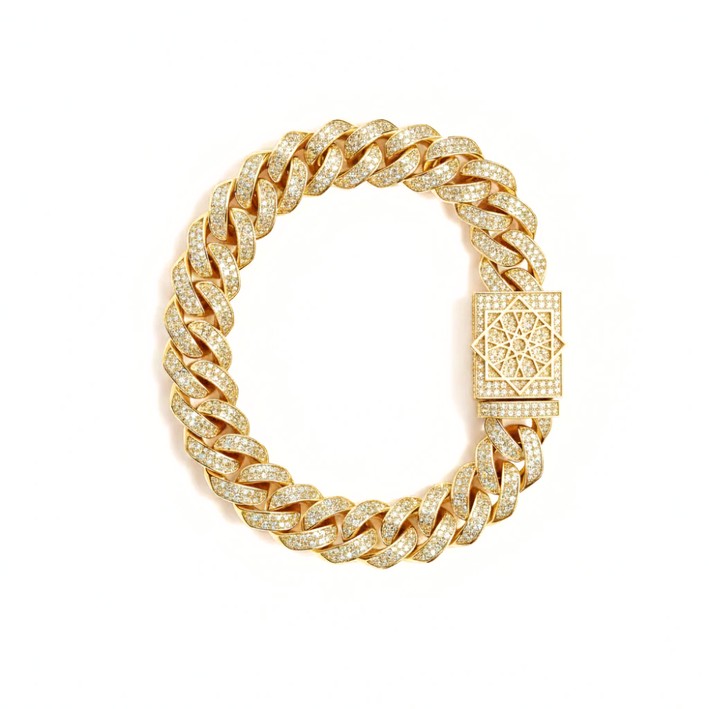 Miami Cuban Link Diamond Bracelet Yellow Gold Fully Iced