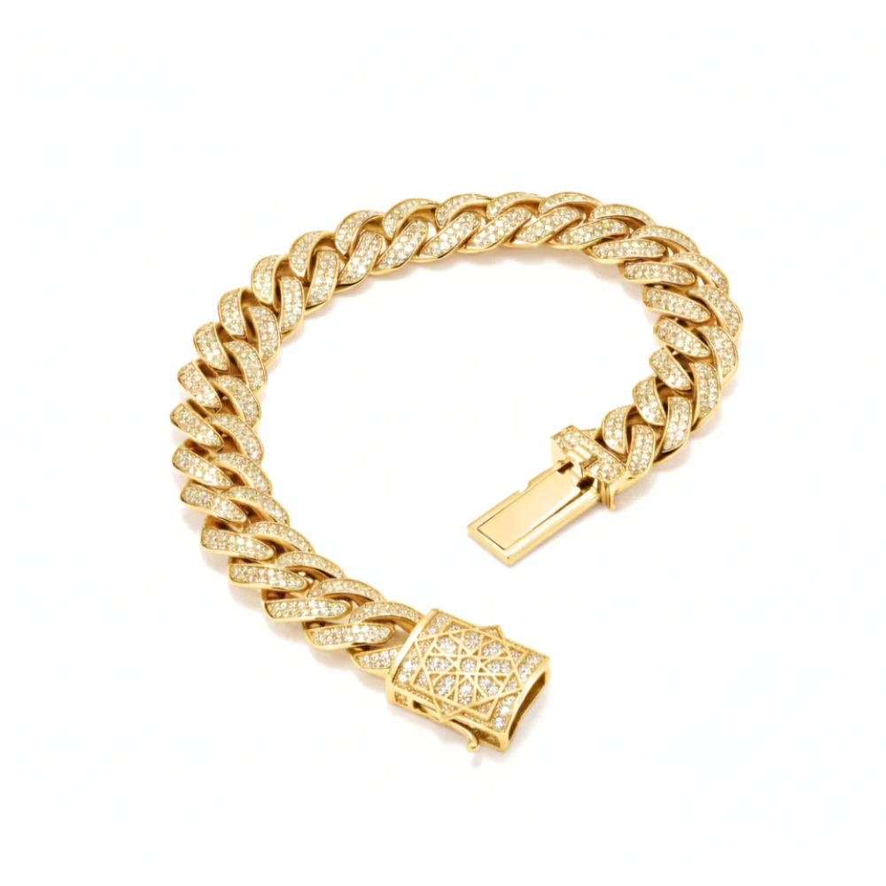 Miami Cuban Link Diamond Bracelet Yellow Gold Fully Iced