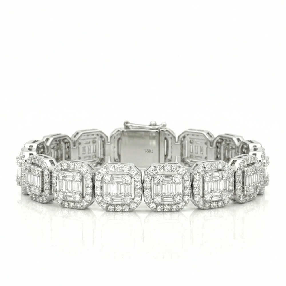 12mm Baguette Cluster Diamond Link Bracelet Real Gold Iced Out
