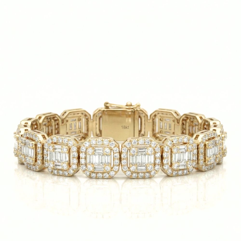 12mm Baguette Cluster Diamond Link Bracelet Real Gold Iced Out