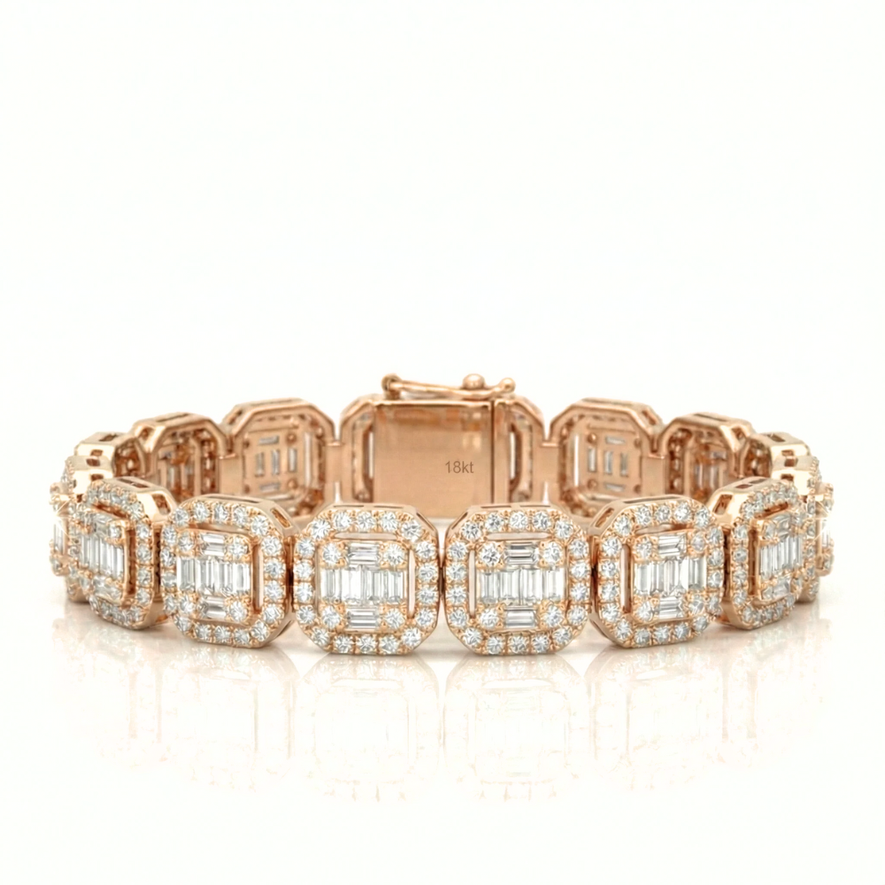 12mm Baguette Cluster Diamond Link Bracelet Real Gold Iced Out