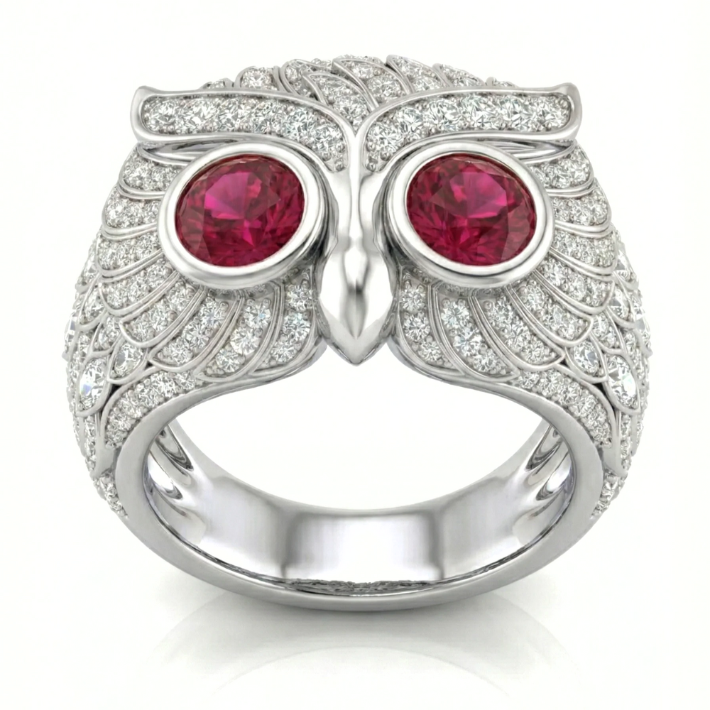 Hip Hop Owl Ring – Fully Iced Round Diamond Pavé Statement Ring