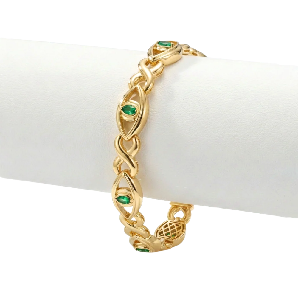 Iced Out Marquise Cut Evil Eye Gold Bracelet