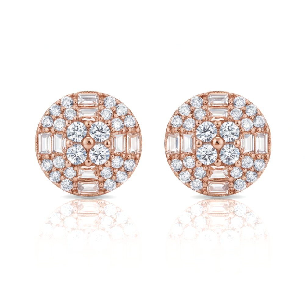 Iced Out Round & Baguette Diamond Stud Earrings