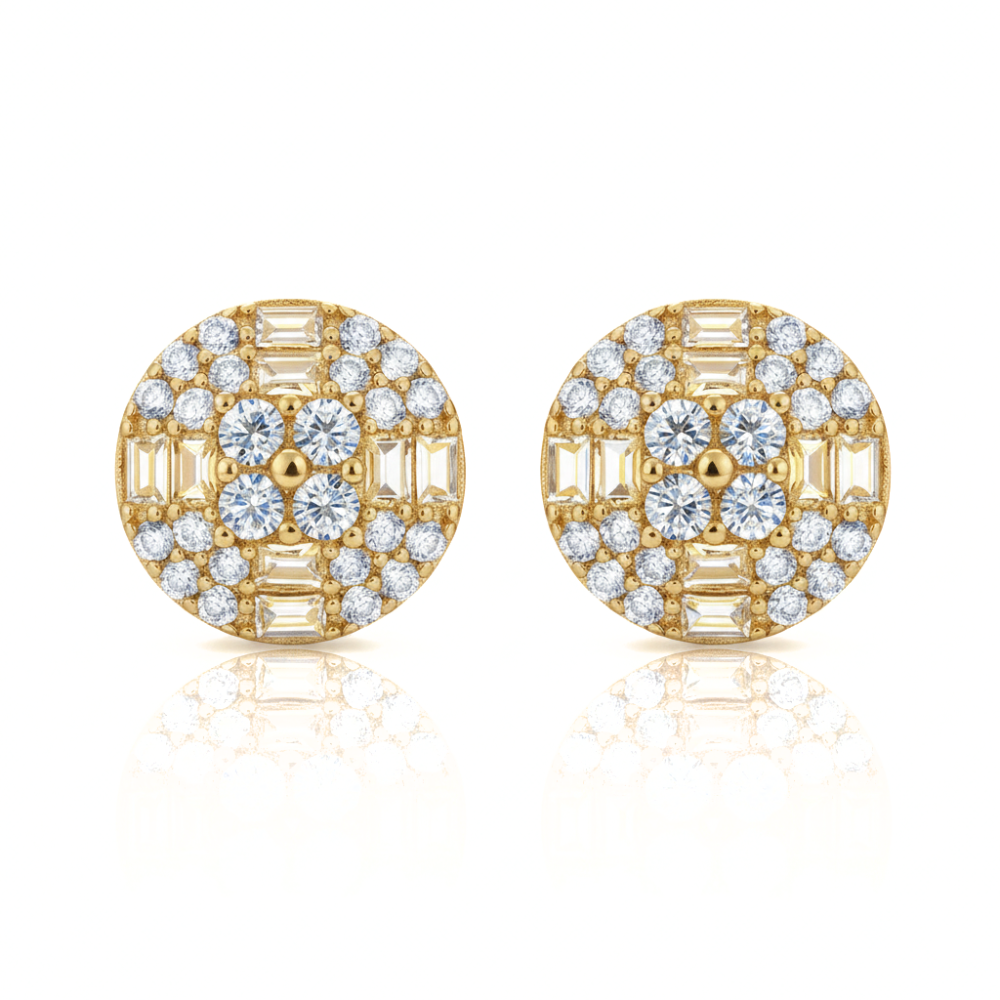 Iced Out Round & Baguette Diamond Stud Earrings