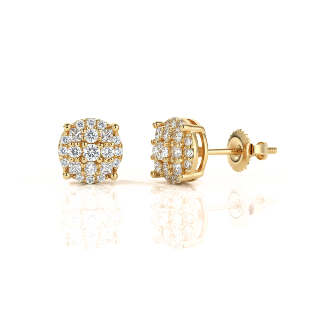 Multicut Circle Stud – Princess & Round Cut Ice