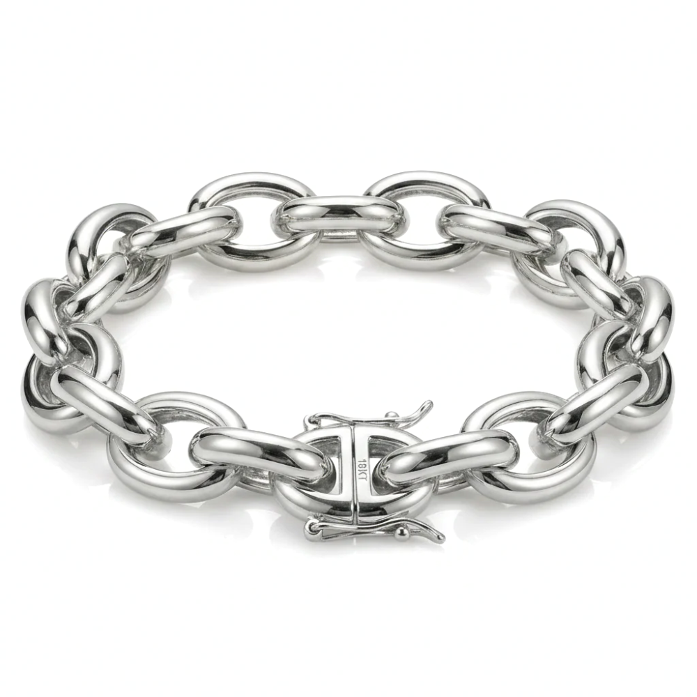 Solid 18K Gold Oval Cable Link Bracelet