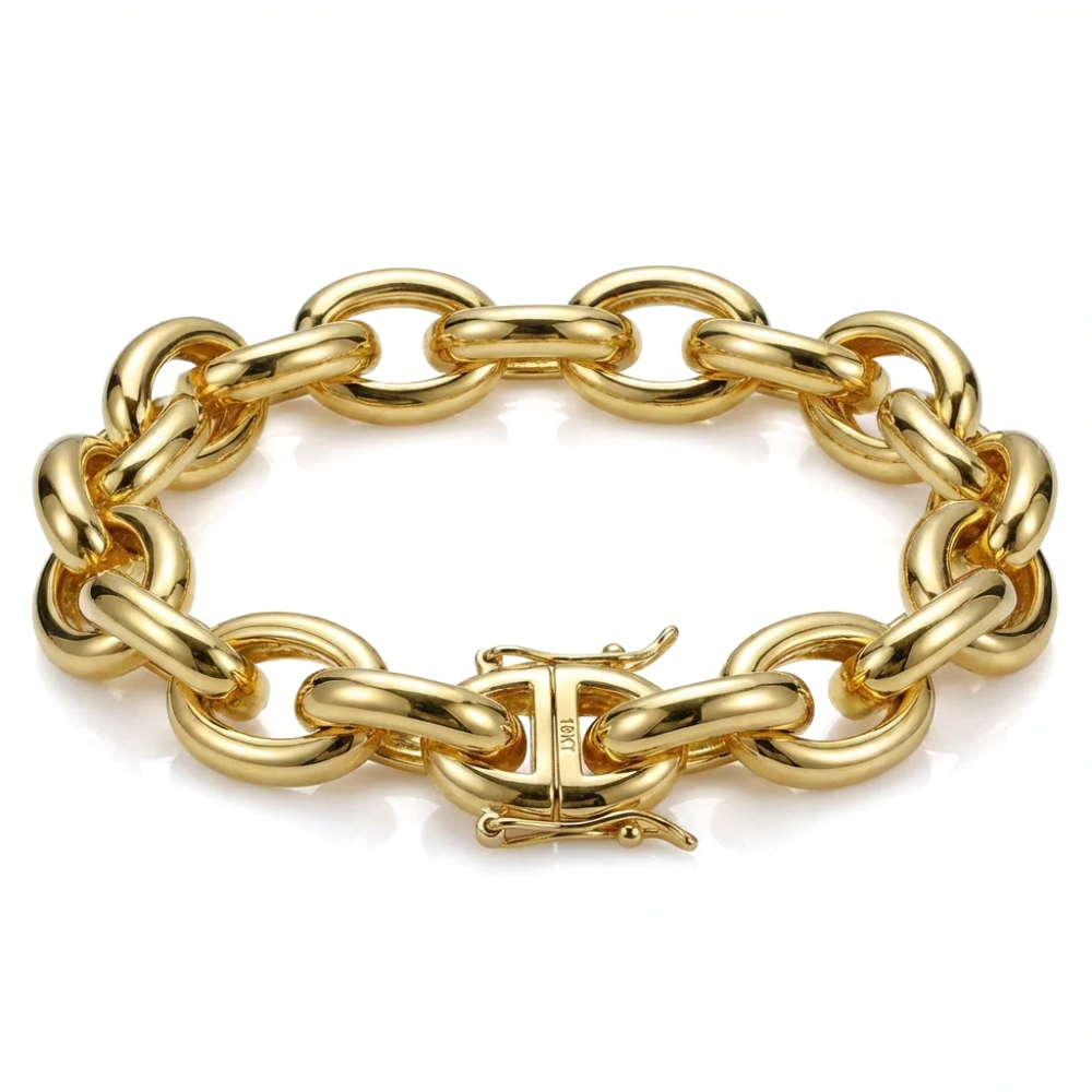 Solid 18K Gold Oval Cable Link Bracelet