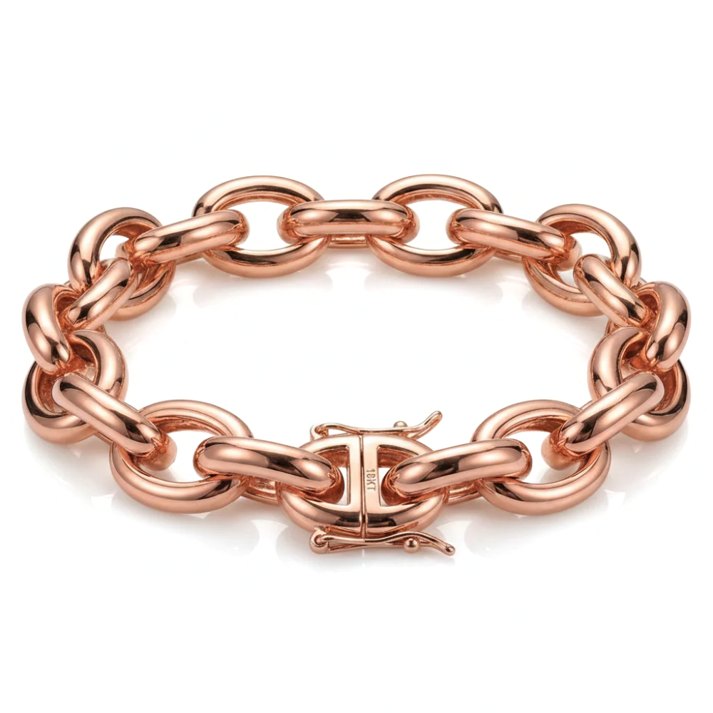 Solid 18K Gold Oval Cable Link Bracelet