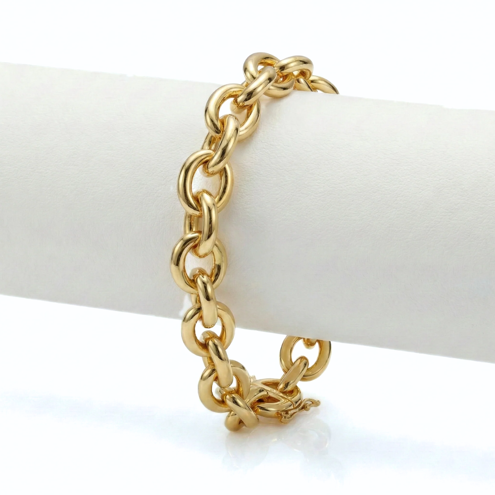 Solid 18K Gold Oval Cable Link Bracelet
