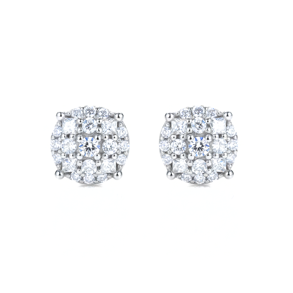 Multicut Circle Stud – Princess & Round Cut Ice