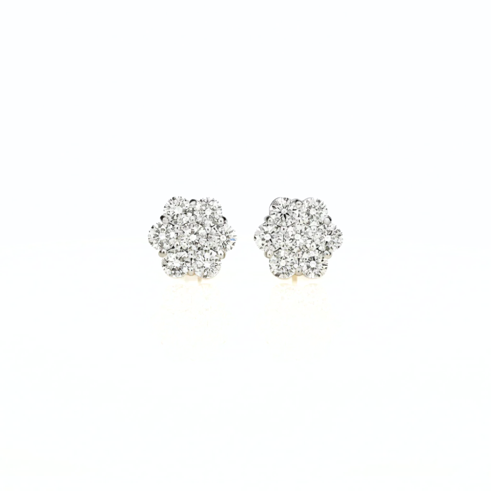Iced Out Round Cut Diamond Cluster Stud Earrings