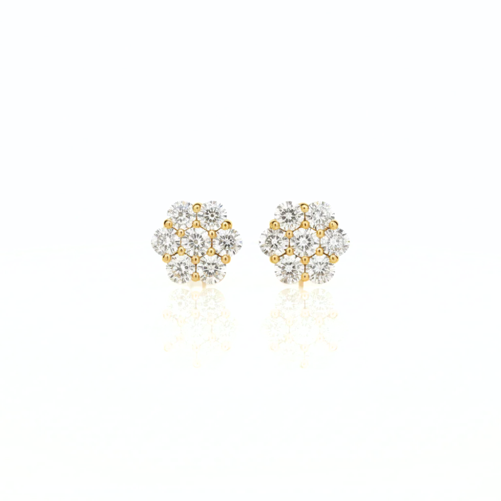 Iced Out Round Cut Diamond Cluster Stud Earrings