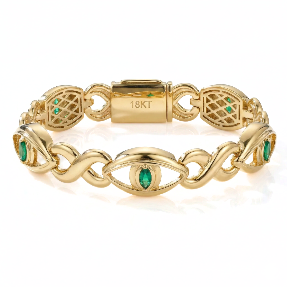 Iced Out Marquise Cut Evil Eye Gold Bracelet